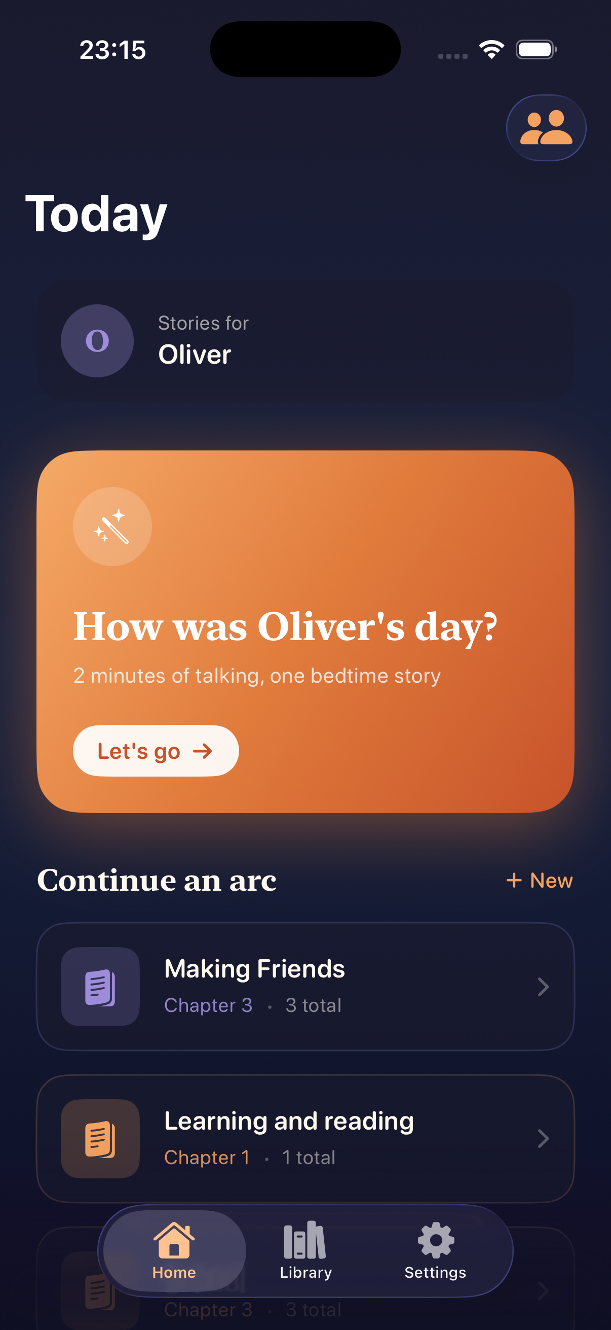 App home screen — Oliver